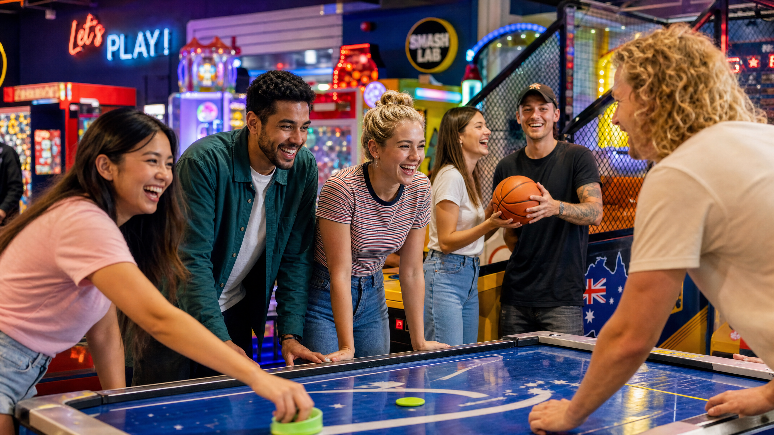 People enjoying social games at an arcade